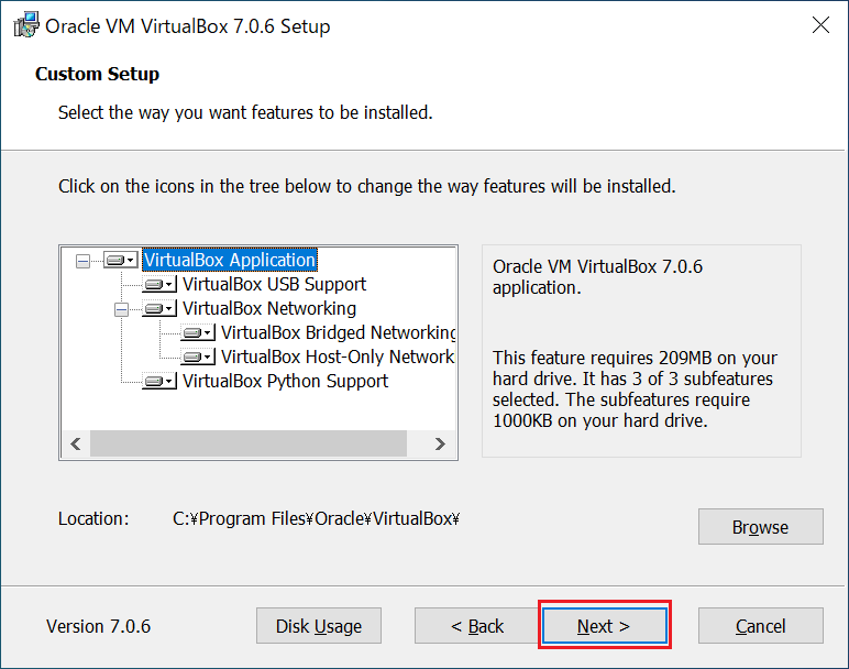 VirtualBox7.0.6インストールウィザード2