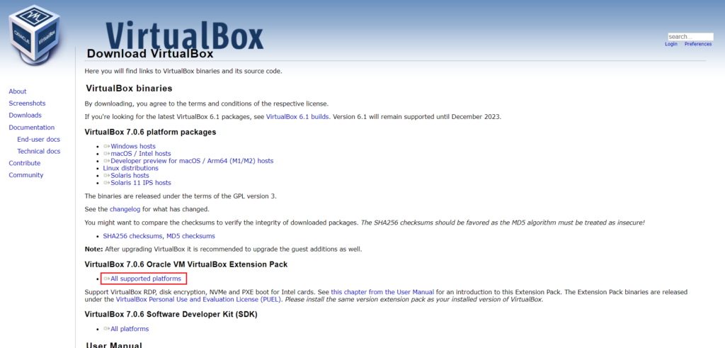 VirtualBoxのWebサイト